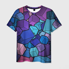 Мужская футболка 3D с принтом Vector-Shape в Курске, 100% полиэфир | прямой крой, круглый вырез горловины, длина до линии бедер | Тематика изображения на принте: абстракция | кубики | кубы | линии | цветные кубики