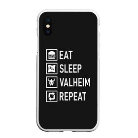 Чехол для iPhone XS Max матовый с принтом Eat Sleep Valheim Repeat в Курске, Силикон | Область печати: задняя сторона чехла, без боковых панелей | elder | loki | odin | the | thor | valheim | биврёст | валхейм | вальхейм | викинги | все | дракар | древний | древо | ётун | йотун | локи | мира | один | отец | тор | фенир | хель | черный лес | эйктюр