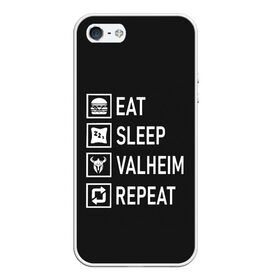 Чехол для iPhone 5/5S матовый с принтом Eat Sleep Valheim Repeat в Курске, Силикон | Область печати: задняя сторона чехла, без боковых панелей | Тематика изображения на принте: elder | loki | odin | the | thor | valheim | биврёст | валхейм | вальхейм | викинги | все | дракар | древний | древо | ётун | йотун | локи | мира | один | отец | тор | фенир | хель | черный лес | эйктюр