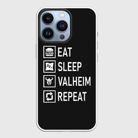 Чехол для iPhone 13 Pro с принтом Eat Sleep Valheim Repeat в Курске,  |  | Тематика изображения на принте: elder | loki | odin | the | thor | valheim | биврёст | валхейм | вальхейм | викинги | все | дракар | древний | древо | ётун | йотун | локи | мира | один | отец | тор | фенир | хель | черный лес | эйктюр