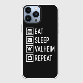 Чехол для iPhone 13 Pro Max с принтом Eat Sleep Valheim Repeat в Курске,  |  | Тематика изображения на принте: elder | loki | odin | the | thor | valheim | биврёст | валхейм | вальхейм | викинги | все | дракар | древний | древо | ётун | йотун | локи | мира | один | отец | тор | фенир | хель | черный лес | эйктюр