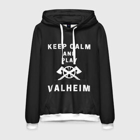 Мужская толстовка 3D с принтом Keep calm and play Valheim в Курске, 100% полиэстер | двухслойный капюшон со шнурком для регулировки, мягкие манжеты на рукавах и по низу толстовки, спереди карман-кенгуру с мягким внутренним слоем. | elder | loki | odin | the | thor | valheim | биврёст | валхейм | вальхейм | викинги | всеотец | дракар | древний | древо | ётун | йотун | локи | мира | один | тор | фенир | хель | черный лес | эйктюр