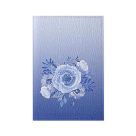 Обложка для паспорта матовая кожа с принтом Голубая роза акварель в Курске, натуральная матовая кожа | размер 19,3 х 13,7 см; прозрачные пластиковые крепления | Тематика изображения на принте: акварель | голубая | градиент | монрхром | природа | рисунок | роза | синий | цветок