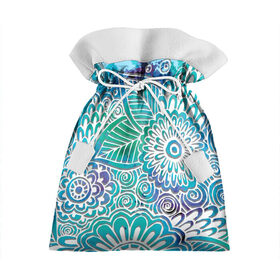 Подарочный 3D мешок с принтом цветочный узор в Курске, 100% полиэстер | Размер: 29*39 см | белый | бирюзовый | градиент | дудлинг | зеленый | рисунок | синий | узор | цветочный | цветы