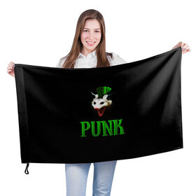 Флаг 3D с принтом punky trashcat в Курске, 100% полиэстер | плотность ткани — 95 г/м2, размер — 67 х 109 см. Принт наносится с одной стороны | punk. | trashcat | животные | ирокез | опоссум | панк