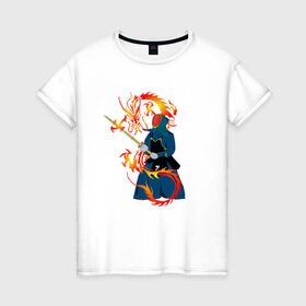 Женская футболка хлопок с принтом Война драконов в Курске, 100% хлопок | прямой крой, круглый вырез горловины, длина до линии бедер, слегка спущенное плечо | битва | воин | война драконов | дракон | игра драконов | мужская битва | ниндзя | самурай | япония