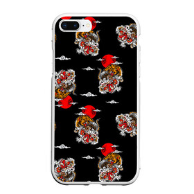 Чехол для iPhone 7Plus/8 Plus матовый с принтом Японский стиль - тигры в Курске, Силикон | Область печати: задняя сторона чехла, без боковых панелей | арт | животные | облака | огонь | пламя | рисунок | стиль | тигр | японский