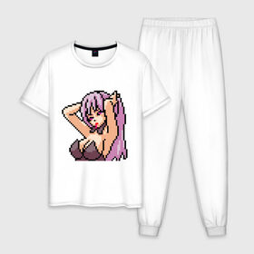 Мужская пижама хлопок с принтом Pixel art anime в Курске, 100% хлопок | брюки и футболка прямого кроя, без карманов, на брюках мягкая резинка на поясе и по низу штанин
 | anime | art | girl | manga | pixel | аниме | арт | девушка | манга | пиксель