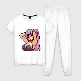 Женская пижама хлопок с принтом Pixel art anime в Курске, 100% хлопок | брюки и футболка прямого кроя, без карманов, на брюках мягкая резинка на поясе и по низу штанин | anime | art | girl | manga | pixel | аниме | арт | девушка | манга | пиксель