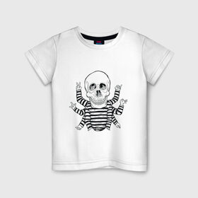 Детская футболка хлопок с принтом CoolSkull в Курске, 100% хлопок | круглый вырез горловины, полуприлегающий силуэт, длина до линии бедер | like | peace | rock | skull | кости | лайк | матроска | мир | рок | руки | скелет | череп