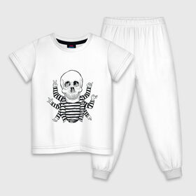 Детская пижама хлопок с принтом CoolSkull в Курске, 100% хлопок |  брюки и футболка прямого кроя, без карманов, на брюках мягкая резинка на поясе и по низу штанин
 | like | peace | rock | skull | кости | лайк | матроска | мир | рок | руки | скелет | череп