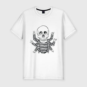 Мужская футболка хлопок Slim с принтом CoolSkull в Курске, 92% хлопок, 8% лайкра | приталенный силуэт, круглый вырез ворота, длина до линии бедра, короткий рукав | like | peace | rock | skull | кости | лайк | матроска | мир | рок | руки | скелет | череп