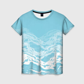 Женская футболка 3D с принтом Волны в Курске, 100% полиэфир ( синтетическое хлопкоподобное полотно) | прямой крой, круглый вырез горловины, длина до линии бедер | вода | волны | минимализм | море | нежность | природа | рисунок
