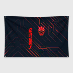 Флаг-баннер с принтом CYBERPUNK 2077 (samurai) в Курске, 100% полиэстер | размер 67 х 109 см, плотность ткани — 95 г/м2; по краям флага есть четыре люверса для крепления | cd project red | cyberpunk 2077 | keanu reeves | samurai | киану ривз | киберпанк 2077 | самураи