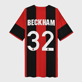 Платье-футболка 3D с принтом Форма Милан Бекхэм в Курске,  |  | 32 номер | beckham | fc milan | бекхэм | дэвид | италия | красно черные | легенда футбола | логотип | милан | серия а | фк милан