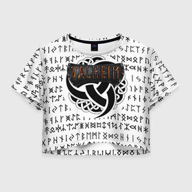 Женская футболка Crop-top 3D с принтом Valheim в Курске, 100% полиэстер | круглая горловина, длина футболки до линии талии, рукава с отворотами | iron gate | викинги | руны | скандинавия | скандинавские боги