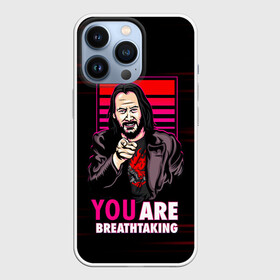 Чехол для iPhone 13 Pro с принтом YOU ARE BREATHTAKING в Курске,  |  | Тематика изображения на принте: cyberpunk 2077 | hacker | maelstrom | militech | quadra | samurai | sci fi | technology | trauma team | v | будущее | игра | иероглифы | киану ривз | кибер | киберпанк | киборг | киборги | корпорация | лого | милитек | панк | роботы | самурай | т