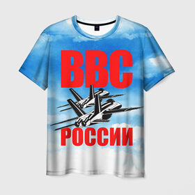 Мужская футболка 3D с принтом ВВС России в Курске, 100% полиэфир | прямой крой, круглый вырез горловины, длина до линии бедер | 23 февраля | арт | военный | графика | день защитника отечества | защитник | февраль
