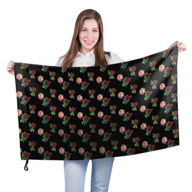 Флаг 3D с принтом принт розы черный фон в Курске, 100% полиэстер | плотность ткани — 95 г/м2, размер — 67 х 109 см. Принт наносится с одной стороны | букет | пионы | розы | фон | цветочки | цветочный принт | цветы | черный