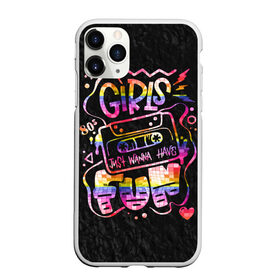 Чехол для iPhone 11 Pro матовый с принтом Girls just wanna have fun в Курске, Силикон |  | 80 е | 80s | disco | fun | girl | joy | listen | love | music | party girl | pop | rap | retro | веселье | девушка | диско | кассета | клуб | любовь | молния | молодость | музыка | пленка | поп | прикол | радость | ретро | рэп | сердце | слушат