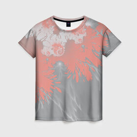 Женская футболка 3D с принтом Абстракция в Курске, 100% полиэфир ( синтетическое хлопкоподобное полотно) | прямой крой, круглый вырез горловины, длина до линии бедер | burnt coral | абстракция | коралловый | серый | фрактал
