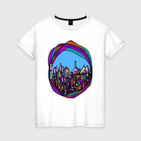 Женская футболка хлопок с принтом Городская мозаика в Курске, 100% хлопок | прямой крой, круглый вырез горловины, длина до линии бедер, слегка спущенное плечо | город | графика | мозаика | цвет