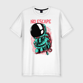 Мужская футболка хлопок Slim с принтом No Escape в Курске, 92% хлопок, 8% лайкра | приталенный силуэт, круглый вырез ворота, длина до линии бедра, короткий рукав | инопланетяне | космонавт | космос | нло | прикольная надпись | пришельцы