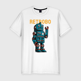 Мужская футболка хлопок Slim с принтом Retrobo в Курске, 92% хлопок, 8% лайкра | приталенный силуэт, круглый вырез ворота, длина до линии бедра, короткий рукав | инопланетяне | космос | нло | прикольная надпись | пришельцы | робот