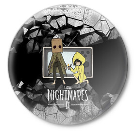 Значок с принтом Little Nightmares 2 в Курске,  металл | круглая форма, металлическая застежка в виде булавки | little nightmares | игра | страшилка | страшная игра | ужас | хоррор