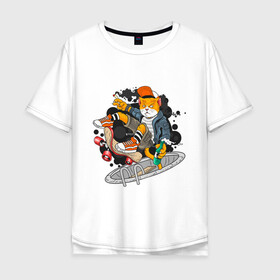 Мужская футболка хлопок Oversize с принтом Кот скейтер в Курске, 100% хлопок | свободный крой, круглый ворот, “спинка” длиннее передней части | доска | кеды | кот | скейтер | спорт | хипстер