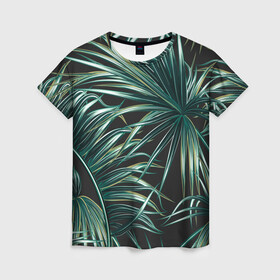 Женская футболка 3D с принтом Папоротник в Курске, 100% полиэфир ( синтетическое хлопкоподобное полотно) | прямой крой, круглый вырез горловины, длина до линии бедер | листья | папоротник | природа | растение | тропики
