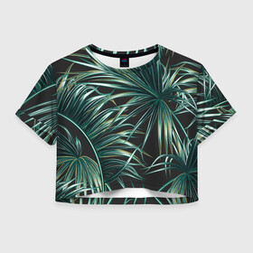 Женская футболка Crop-top 3D с принтом Папоротник в Курске, 100% полиэстер | круглая горловина, длина футболки до линии талии, рукава с отворотами | листья | папоротник | природа | растение | тропики