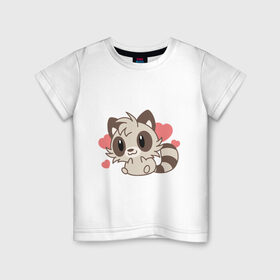 Детская футболка хлопок с принтом влюбленный енотик в Курске, 100% хлопок | круглый вырез горловины, полуприлегающий силуэт, длина до линии бедер | влюбленный | енот | енотик | животные | зверушка | картинка | любовь | мило | рисунок | сердечки