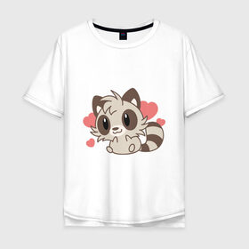 Мужская футболка хлопок Oversize с принтом влюбленный енотик в Курске, 100% хлопок | свободный крой, круглый ворот, “спинка” длиннее передней части | влюбленный | енот | енотик | животные | зверушка | картинка | любовь | мило | рисунок | сердечки
