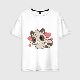 Женская футболка хлопок Oversize с принтом влюбленный енотик в Курске, 100% хлопок | свободный крой, круглый ворот, спущенный рукав, длина до линии бедер
 | влюбленный | енот | енотик | животные | зверушка | картинка | любовь | мило | рисунок | сердечки