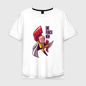 Мужская футболка хлопок Oversize с принтом герой Сайтама комикс в Курске, 100% хлопок | свободный крой, круглый ворот, “спинка” длиннее передней части | аниме | герой | комикс | костюм | лысый | надпись | плащ | полет | сайтама | супергерой | фан арт | фанарт | человек один удар | чиби