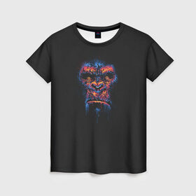 Женская футболка 3D с принтом Colorful Gorilla в Курске, 100% полиэфир ( синтетическое хлопкоподобное полотно) | прямой крой, круглый вырез горловины, длина до линии бедер | animal | beast | color | colorful | gorilla | ink | monkey | paints | горилла | животное | зверь | краски | обезьяна | чернила