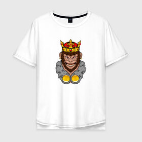 Мужская футболка хлопок Oversize с принтом Monkey King в Курске, 100% хлопок | свободный крой, круглый ворот, “спинка” длиннее передней части | animal | beast | crown | force | gorilla | influence | king | monkey | power | власть | влияние | горилла | животное | зверь | кинг | король | корона | манки | обезьяна | сила