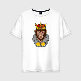 Женская футболка хлопок Oversize с принтом Monkey King в Курске, 100% хлопок | свободный крой, круглый ворот, спущенный рукав, длина до линии бедер
 | animal | beast | crown | force | gorilla | influence | king | monkey | power | власть | влияние | горилла | животное | зверь | кинг | король | корона | манки | обезьяна | сила