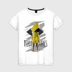 Женская футболка хлопок с принтом Little Nightmares в Курске, 100% хлопок | прямой крой, круглый вырез горловины, длина до линии бедер, слегка спущенное плечо | game | little nightmares | девочка | желтый плащ | игры | парные футболки