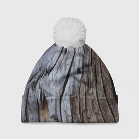 Шапка 3D c помпоном с принтом Древесная кора в Курске, 100% полиэстер | универсальный размер, печать по всей поверхности изделия | art | casual | арт | градиент | дерево | деревянный | древесная кора | кора | минимализм | структура | текстура