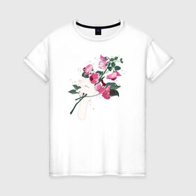 Женская футболка хлопок с принтом Flowers в Курске, 100% хлопок | прямой крой, круглый вырез горловины, длина до линии бедер, слегка спущенное плечо | flo | flowers | растения | флористика | цветение | цветы
