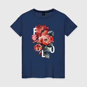 Женская футболка хлопок с принтом Flo в Курске, 100% хлопок | прямой крой, круглый вырез горловины, длина до линии бедер, слегка спущенное плечо | flo | flowers | растения | флористика | цветение | цветы