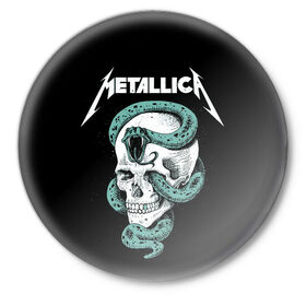 Значок с принтом Metallica в Курске,  металл | круглая форма, металлическая застежка в виде булавки | heavy metal | metal | metallica | группы | метал | металлика | музыка | рок | трэш метал | хєви метал