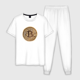 Мужская пижама хлопок с принтом БИТКОИН (НА СПИНЕ) в Курске, 100% хлопок | брюки и футболка прямого кроя, без карманов, на брюках мягкая резинка на поясе и по низу штанин
 | bitcoin | blockchain | btc | cardano | crypto | ethereum | polkadot | tether | xrp | бинанс | биткоин | блокчейн | валюта | деньги | криптовалюта | майнер | майнинг | цифровая валюта | цифровое золото | эфир