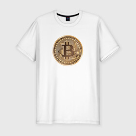 Мужская футболка хлопок Slim с принтом БИТКОИН (НА СПИНЕ) в Курске, 92% хлопок, 8% лайкра | приталенный силуэт, круглый вырез ворота, длина до линии бедра, короткий рукав | bitcoin | blockchain | btc | cardano | crypto | ethereum | polkadot | tether | xrp | бинанс | биткоин | блокчейн | валюта | деньги | криптовалюта | майнер | майнинг | цифровая валюта | цифровое золото | эфир