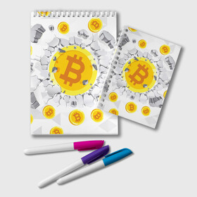 Блокнот с принтом БИТКОИН | BITCOIN в Курске, 100% бумага | 48 листов, плотность листов — 60 г/м2, плотность картонной обложки — 250 г/м2. Листы скреплены удобной пружинной спиралью. Цвет линий — светло-серый
 | bitcoin | blockchain | btc | cardano | crypto | ethereum | polkadot | tether | xrp | бинанс | биткоин | блокчейн | валюта | деньги | криптовалюта | майнер | майнинг | цифровая валюта | цифровое золото | эфир