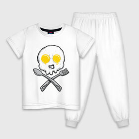 Детская пижама хлопок с принтом Череп яичница в Курске, 100% хлопок |  брюки и футболка прямого кроя, без карманов, на брюках мягкая резинка на поясе и по низу штанин
 | вилка | еда | завтрак | ложка | пиратский | флаг | череп | яичница | яйца
