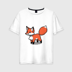 Женская футболка хлопок Oversize с принтом Minecraft Pixel art fox в Курске, 100% хлопок | свободный крой, круглый ворот, спущенный рукав, длина до линии бедер
 | art | fox | minecraft | pixel | квадратики | лис | лиса | лисенок | лисичка | майнкрафт | пиксели | пиксель