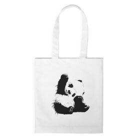 Шоппер 3D с принтом Панда минимализм в Курске, 100% полиэстер | Плотность: 200 г/м2; Размер: 34×35 см; Высота лямок: 30 см | animal | bear | beast | black | minimalism | panda | white | белое | животное | зверь | краски | медведь | минимализм | панда | чернила | черно белое | черное